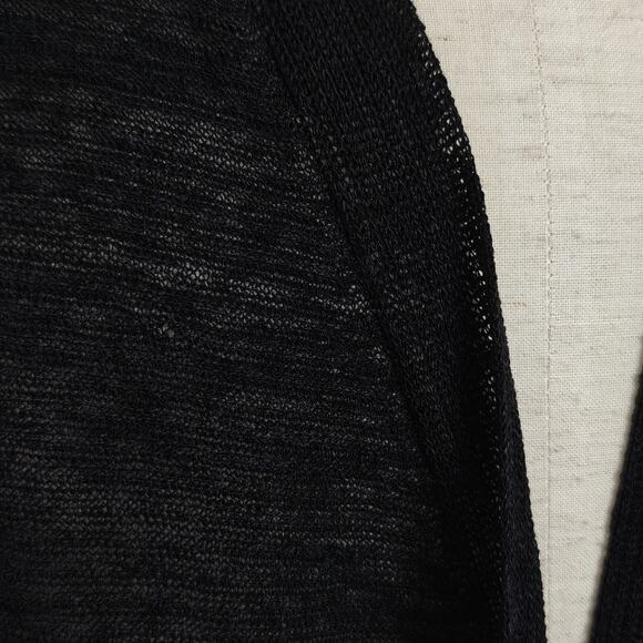 EILEEN FISHER Linen Blend Open Front Cardigan Sweater Large Black Lightweight - Picture 2 of 9